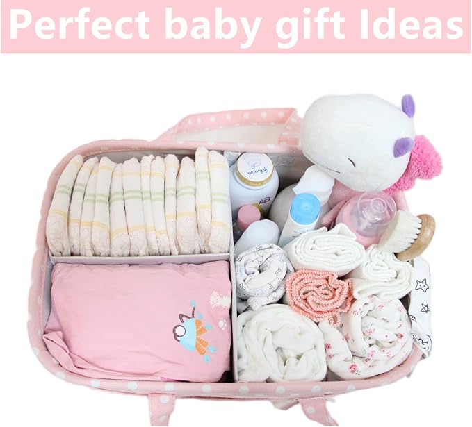 Pink Diaper Caddy Organizer for Baby Girl-Large Portable Diaper Caddy Basket for Changing Table-Diaper Organizer Caddy-Car Travel Tote Bag-Newborn Registry Baby Shower Basket for Diapers & Wipes - Image 5