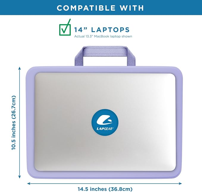 LAPGEAR Compact Lap Desk – Purple Amethyst, Fits 14" Laptops | Microbead Cushion, Built-In Pencil Slot, Carry Handle, Fits Standard Letter-Size Paper (8.5" × 11") - Image 3
