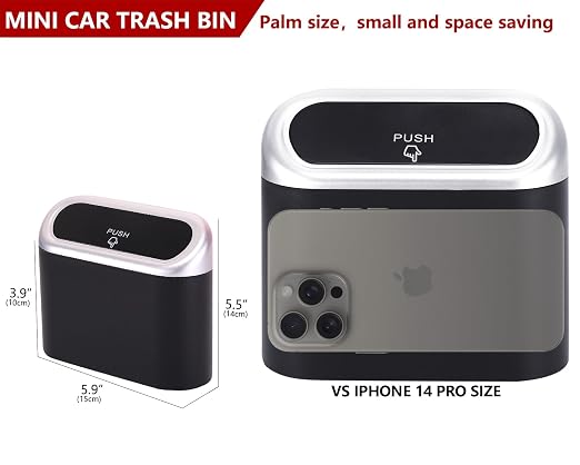 Ginsco Mini Car Trash Can with Lid, Small Car Garbage Can, Cute Leakproof ABS Car Trash Bin, Car Accessories for Interior, Garbage Bin for Car, Home, Office with 60pcs Trash Bags Black/Silver - Image 2