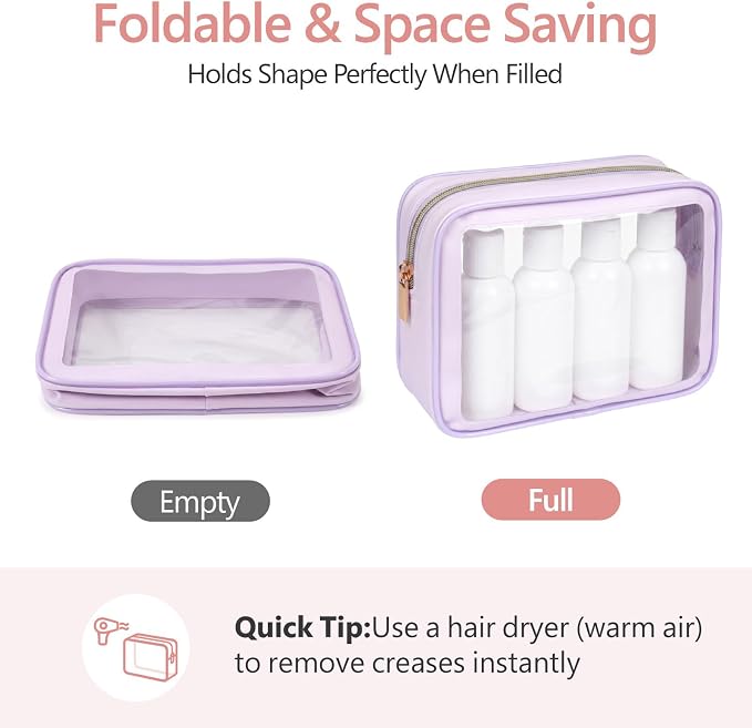 Clear Makeup Bag Foldable - TSA Approved Toiletry Bag for Travel | Metal Zipper, Reinforced Seam, Water Resistant, Medium for Carry-on, Large for Checked Luggage, for Car Storage Organizer - Image 5