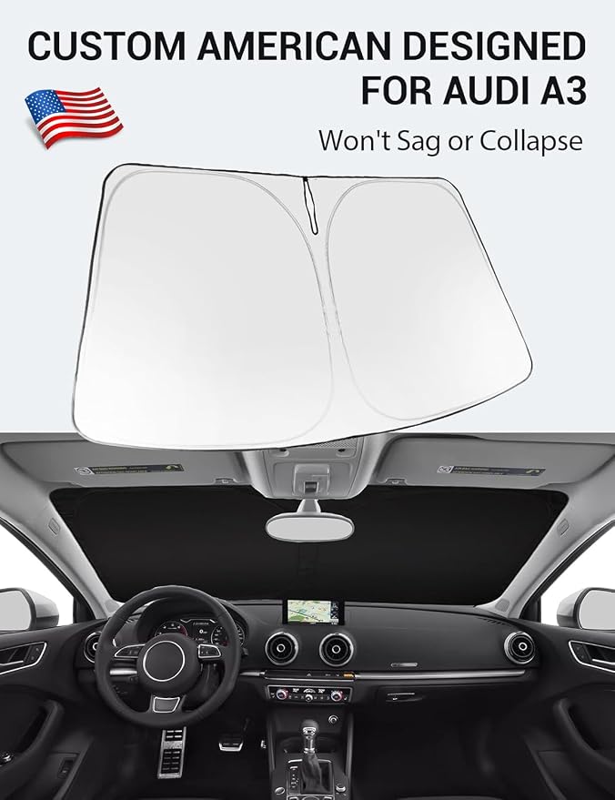Proadsy Custom Fit 2014-2020 Audi A3 Windshield Sun Shade, Blocks Heat | 240T Heat Shield, Drops Temp 54°F, Blocks 99% UV, Prevents Dashboard Cracking, Summer Parking & Beach Trips, Easy Twist-Fold - Image 2