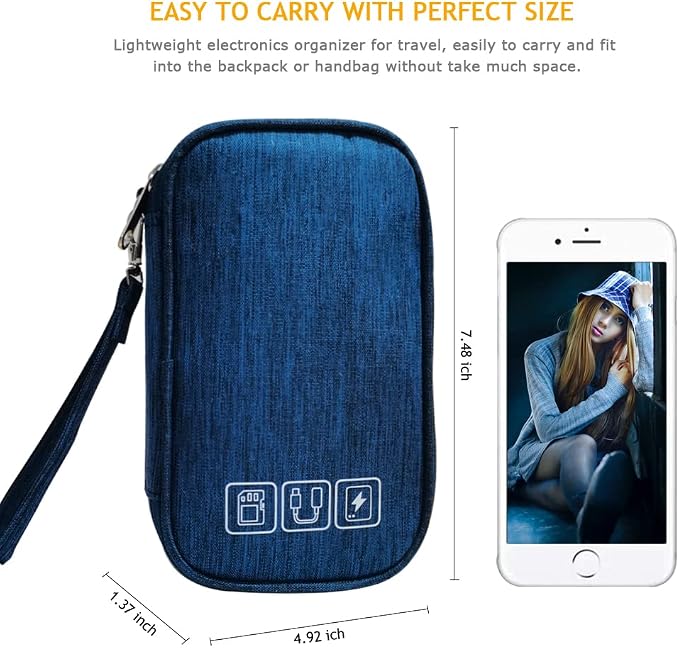 Electronic Organizer Bag Cable Organizer Travel Cord Organizer Case Pouch Portable Carrying Case for Charger Hard Drive Earphone USB SD Card (Navy) - Image 3