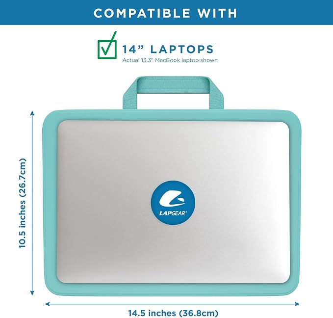 LAPGEAR Compact Lap Desk – Aqua Sky, Fits 14" Laptops | Microbead Cushion, Built-In Pencil Slot, Carry Handle, Fits Standard Letter-Size Paper (8.5" × 11") - Image 3