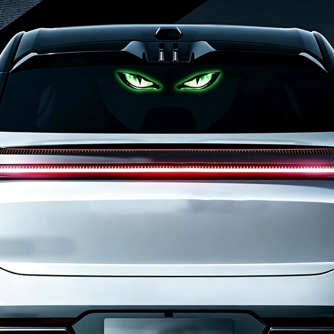 Eye-Shaped Wireless LED Lights for Car (Green) | Solar Powered & Rechargeable Car Lights Interior with Vibration Sensor, Automotive Ambient Light for Door Windows - Image 4