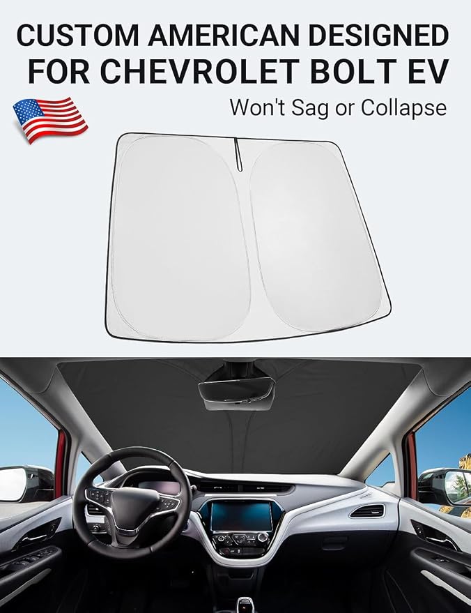 Proadsy Custom Fit Car Windshield Sun Shade for 2017-2023 Chevrolet Bolt EV | 240T Heat Shield, Drops Temp 54°F, Blocks 99% UV, Prevents Dashboard Cracking, Summer Parking & Beach Trips, Easy Twist-Fold - Image 2