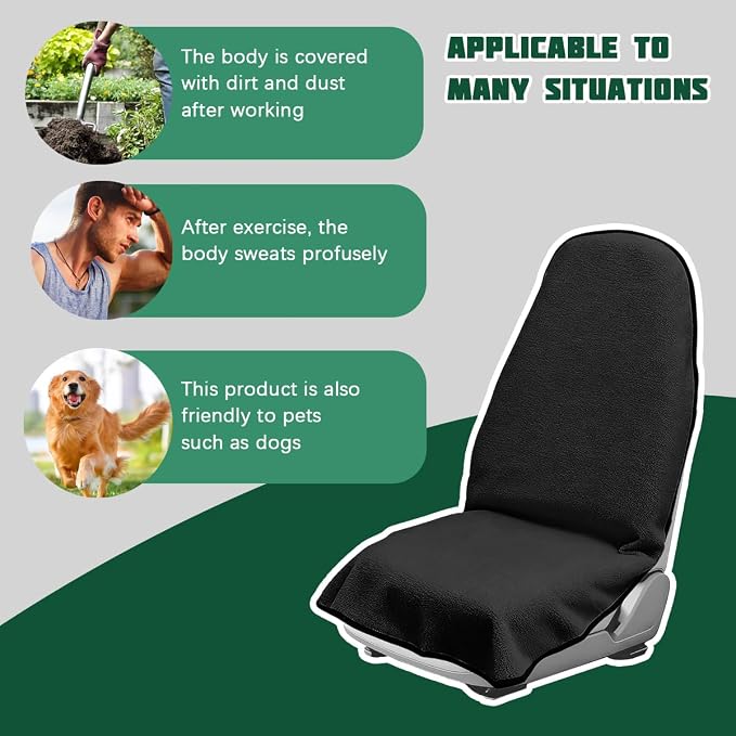 55.12 x 29.53 Inch Terry Cloth Car Seat Cover, Black | absorbent surface, waterproof barrier, granular anti-slip backing, side-free profile, interior accessory - Image 5