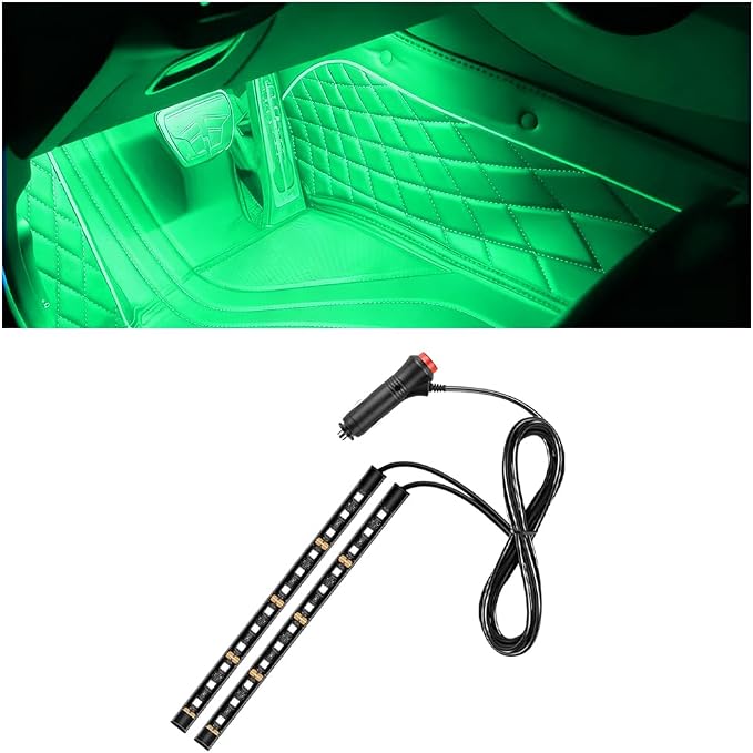Car LED Strip Light, 12V 24 LED Vehicle Under Dash Neon Ambient Night Decor Lamp with Cigarette Lighter Plug, Automotive Interior Lighting Accessories, Universal for SUV Truck Sedan (Green) by Ywdiml