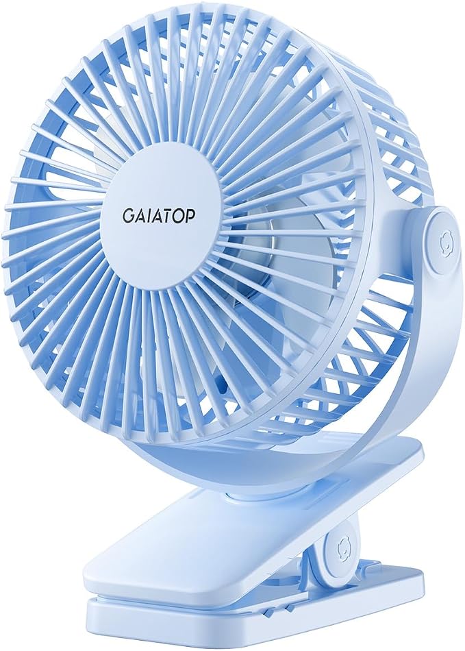 Gaiatop Portable Clip on Fan, Mini Personal Quiet Rechargeable Fan | Battery Operated, Small 3 Speed 360° Rotate, Cooling for Desk Table Home Office Stroller Camping Women Gifts Light Blue by GAIATOP