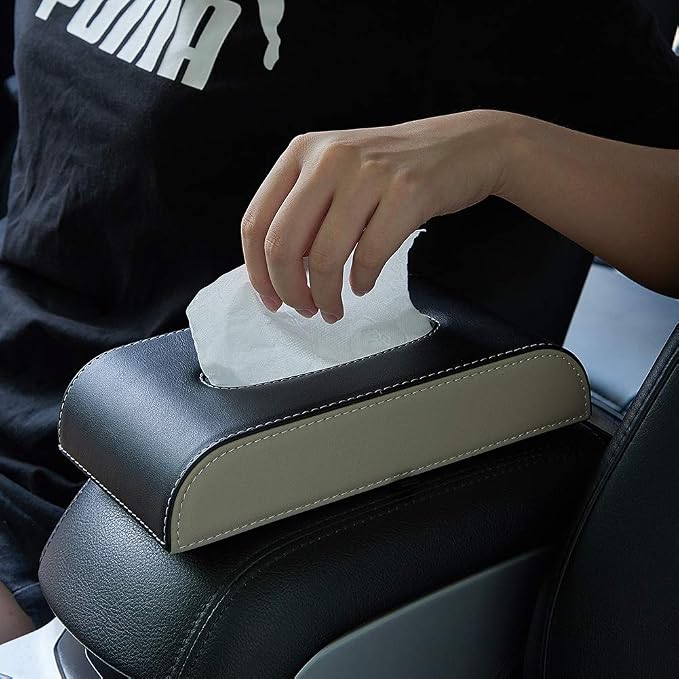 AuMoHall Black with Beige Tissue Box Cover PU Leather Rectangular Tissue Holder for Home Car Office Decor (NO Paper Towel) - Image 6