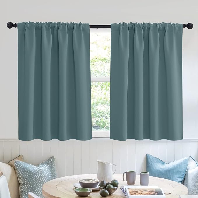 RYB HOME Bathroom Curtains Room Darkening Privacy Small Window Curtains for Bedroom Kitchen Basement RV Camper, Wide 52 inches x Long 36 inches, Teal Blue, 2 Panels by RYBHOME