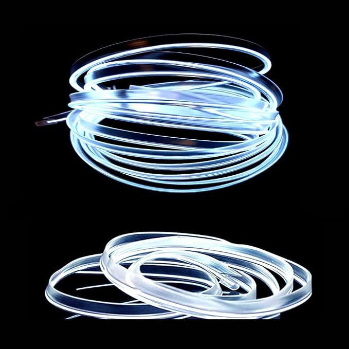 El Wire White Interior Car LED Strip Lights, 5M Neon Wire USB 5V with Fuse Protection for Automotive Interior Decoration, with 6mm Sewing Edge - Image 3