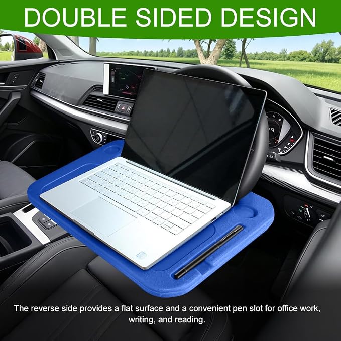 Car Steering Wheel Desk, Portable Car Tray, Durable Multi-Functional Travel Workstation with Cup Holder, Car Essentials Portable Laptop Tray & Eating Table for Most Vehicles Road Trip (Blue) - Image 5