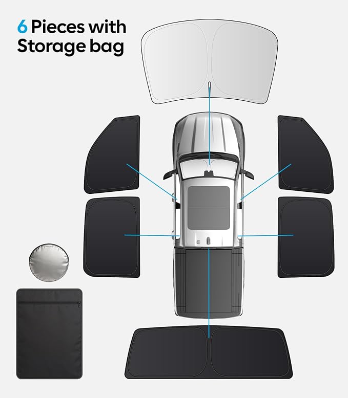 Wigoo 2026 6PC Full Set Window Sunshade for Dodge Ram 1500 2019-2026 | 7-Layer Cooler & Blacker, Ice-Crystal Tech, Full Set Shades With Windshield for Sun Block, Camping Accessories - Image 9