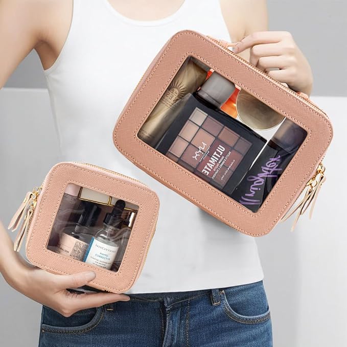 Travel Clear Makeup Bag Set, TSA Approved Cosmetic Bag Case with Zipper Portable Makeup Pouch Toiletry Bag Traveling Cosmetic Organizer Storage Bag Car Organizer Car Essentials - Image 2