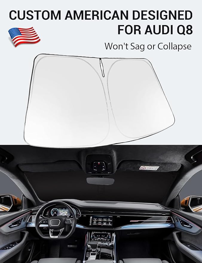 Proadsy Custom Fit 2019-2026 Audi Q8 Windshield Sun Shade, Blocks Heat | 240T Heat Shield, Drops Temp 54°F, Blocks 99% UV, Prevents Dashboard Cracking, Summer Parking & Beach Trips, Easy Twist-Fold - Image 2