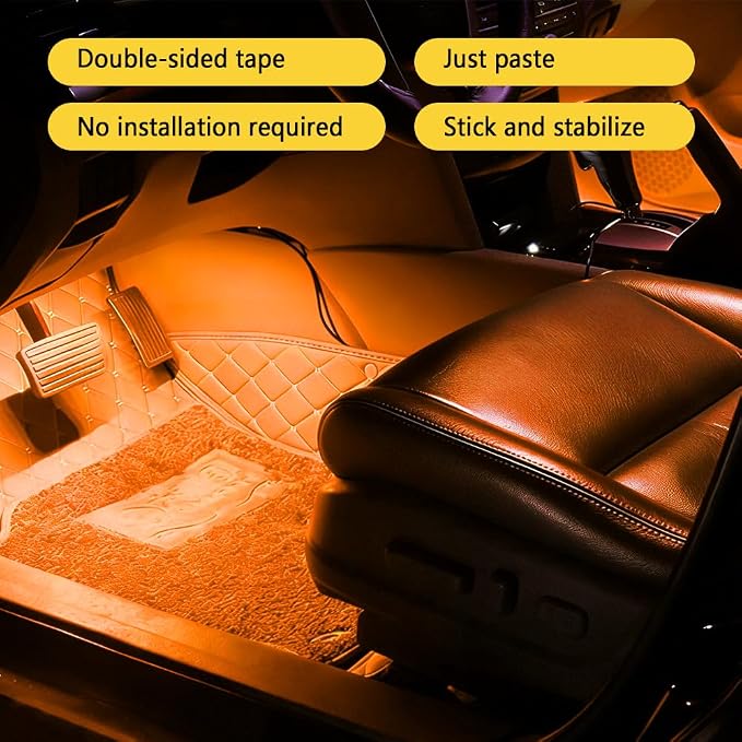 Car Interior LED Lights, Ambient Lighting Car Interior, Automotive Ambient Neon Light Kit with USB Port, Auto Accessories 4 in 1 Automotive Decoration Lighting for RV, Truck, Sedan (Orange) - Image 6