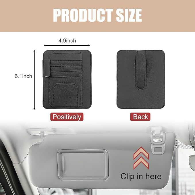 Augeny 2 PCS Car Sun Visor Organizer, Small Auto Visor Organizer and Storage, Registration and Document Holder for Sunglasses, Card, Pen, Driver License, Car Accessories (Black) - Image 2