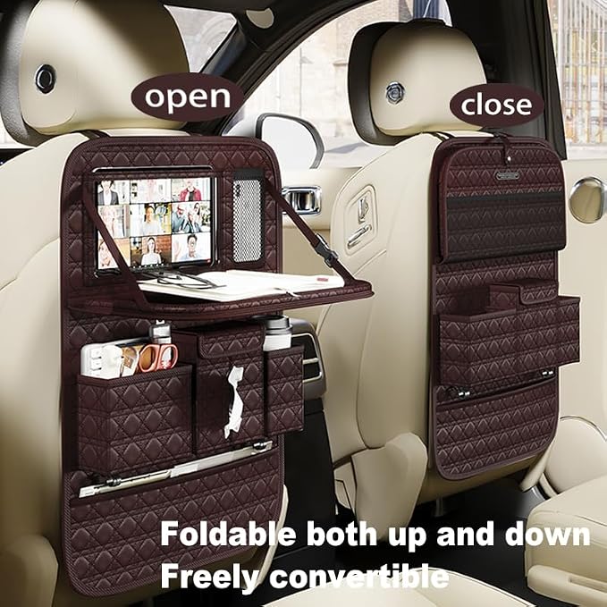 Backseat Car Organizer 1 Pack, Car Back Seat Organizers with Tray,Multifunctional Car Seat Back Organizer with Foldable Tablet Holder (Coffee Brown, 1 PC) - Image 3