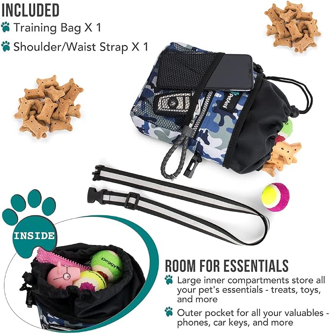 PetAmi Dog Treat Pouch, Pet Treat Pouch for Training, Dog Walking Bag Holder for Kibbles, Pet Food Toy, Dog Trainer Essentials Supplies, Poop Bag Dispenser, 3 Ways to Wear (Camo Blue) - Image 2