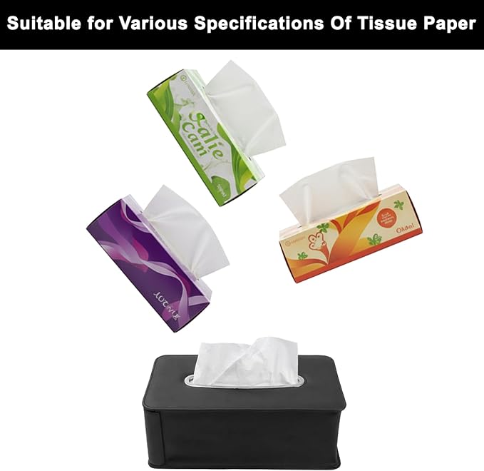 Upgraded Car Tissue Holder, Premium PU Leather Backseat Tissue Case Holder for 100-150 Regular Size Tissues,Foldable Tissue Holder 9.45 × 5.24 × 3.54 in, Black - Image 5