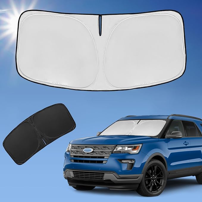 for Ford Explorer 2011-2019 Sun Shade Sunshade Windshield Cover | 4-Layer Front Window Shade Custom Fit Explorer SUV, ST XLT, Limited, Foldable Sun Visor 240T Fabric Shade by ZOIBVCARSUNSHADE