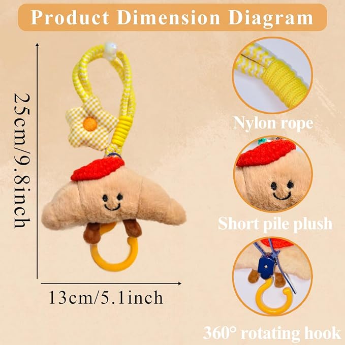 2 Pack Cute Car Headrest Hooks 360° Rotating Adjustable Length, Seat Decorative Hanger for Handbags Shopping Bags(Bread B) - Image 3