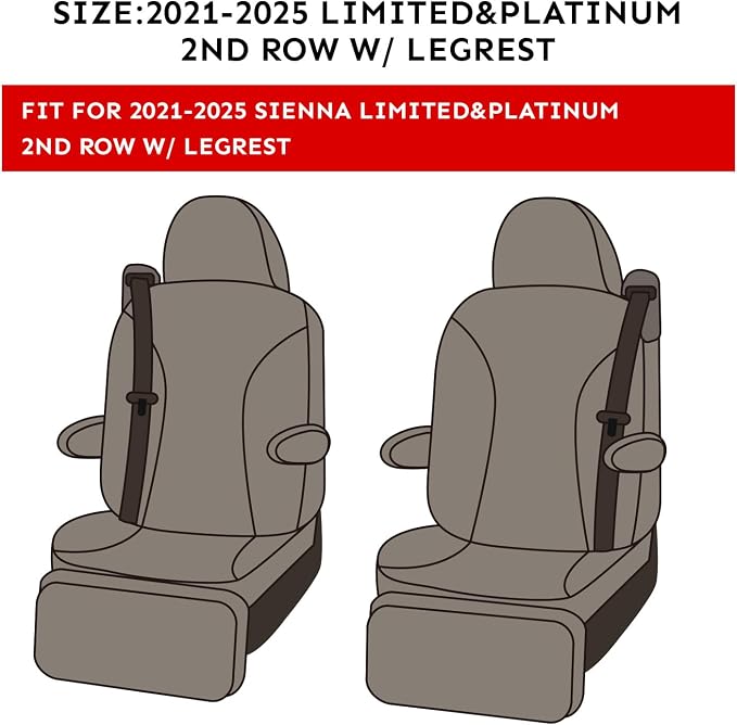 Sienna Seat Covers Custom Fit for 2021-2024 2025 Toyota Sienna Limited,Platinum,7-Seater,2nd Row Captain Seats W/Leg Rest,Full Coverage Polyester Seat Protector(Full Set,Gray) - Image 2