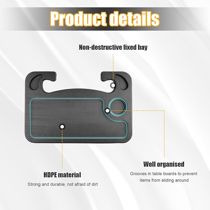 Dickno Car Steering Wheel Desk, Multipurpose Auto Steering Wheel Tray with Drink Holder, Steering Wheel Food Tray for Eating, Universal Vehicle Travel Accessories for Constant Travelers (Black) - Image 3
