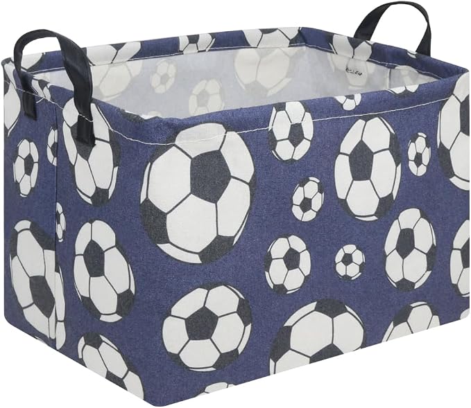 FXOLCSHE Rectangular Easter Soccer Basket,Kid's toy storage box,Collapsible waterproof college dorm laundry basket,Baby Nursery Hamper,Sports Boys soccer basket,Boys Soccer Room Decor(Soccers) by FXOCSHE