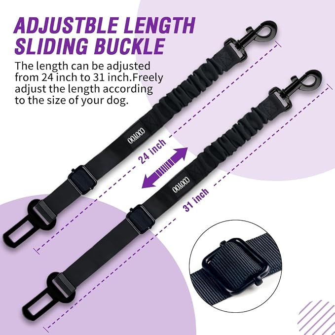 COOYOO Dog Seat Belt,3 Piece Set Retractable Dog Car Harness Adjustable for Vehicle Nylon Pet Safety Heavy Duty & Elastic - Image 5