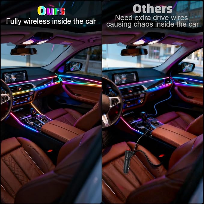Acrylic Interior Car Ambient Lighting Kits, LED Strip Lights with Wireless APP, Neon Fiber Optic Lights Function LED Strip for Car with Music Modes (10 in 1) - Image 4