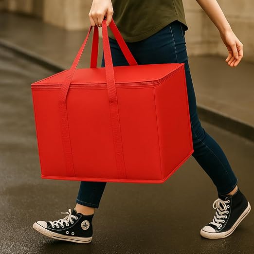 musbus 2Pk Insulated Reusable Grocery Bags, Collapsible Cooler Bag for Groceries, Heavy Duty Large Insulated Bag (Large, Bright Red) - Image 9