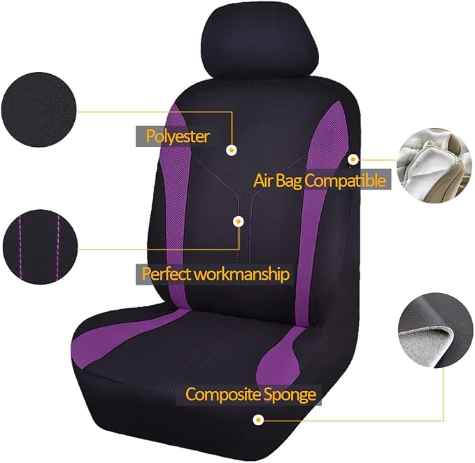 Flying Banner Car Seat Covers Front Seats Mesh Fabric Rear Bench Split Polyester Cover Easy Installation SUV CAR Woman Lady Femal (Front Set, Black Purple) - Image 5