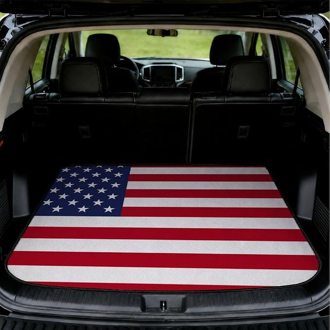 Car Trunk Mat for SUV, 29"x39" Classic American Flag Cargo Liner Protector | All Weather Universal Cargo Liners for Dogs, Car Accessory for SUVs/Sedan/Wagons, Durable Non-Slip Washable Rear Cargo Mat by Unknown