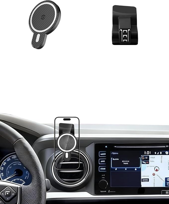 PZK Car Phone Holder for Toyota Tacoma 2016-2023 Accessories Custom Vent | Magnetic 15W Fast Wireless Charger Phone Mount for 3rd Gen Tacoma with Magsafe Fixed Clip Hands Free 360° Rotation Stand by SpecificCarPhoneHolder