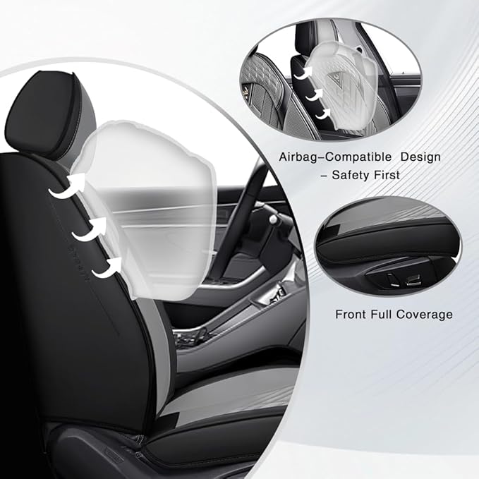 Fit for Toyota Sequoia Seat Covers 2001-2026, Nappa Leather, 360° Full Protection, Thick Padding & Memory Foam, Waterproof & Stain-Resistant Car Seat Cover (Front Set,Black&Gray) - Image 2