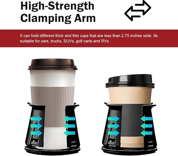 2PCS Car Cup Holder Insert, Auto Cup Holder Expander with Adaptive Clamping Arm, Self-Adhesive Adjustable Vehicle Cup Holders, Universal Expanding Drink Holders Adapter for Sedan, Truck, SUV - Image 6