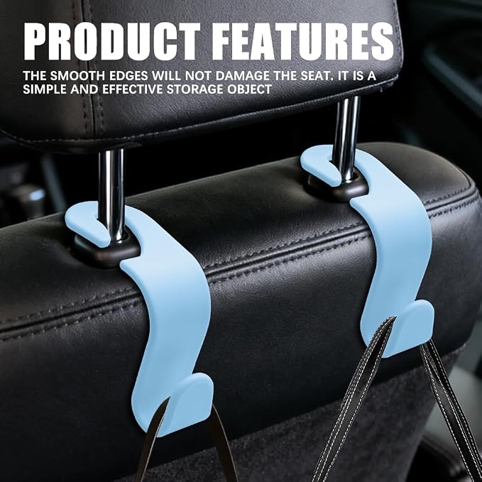 4PCS Car Seat Headrest Hooks, Purse Hook for Car | Car Headrest Hidden Hook, Car Interior Accessories Multi-Use Portable Headrest Organizer Holder for Purse Handbag Coats - Image 4