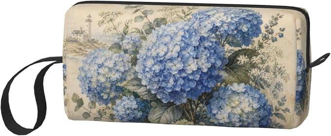 Blue Hydrangea Bloom Makeup Bag for Women | Small Travel Cosmetic Pouch with Zipper, Compact Makeup Organizer Bag for Purse, Toiletries, Skincare & Daily Essentials - Image 2
