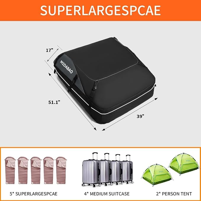 MIDABAO 20 Cubic Waterproof Duty Car Roof Top Carrier-Car Cargo Roof Top Bag, Waterproof & Coated Zippers includes Anti Slip Mat with or without Racks (20 Cubic Feet) - Image 5