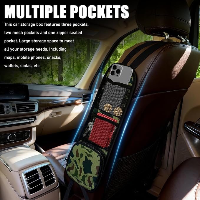 2PCS Car Seat Side Organizer, Car Organizers and Storage, Auto Front Seat Storage Hanging Bag, Auto Accessories Multifunctional Vehicle Mesh Pocket Holder for SUV Truck (Camouflage, 2PCS) - Image 4
