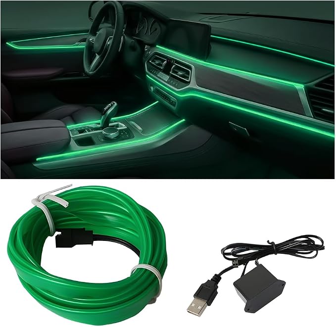Car LED Strip Lights, 16.4FT 5V Waterproof Flexible Vehicle Ambient Lighting Kits with USB Port, Automotive Lamp Strips Decorations, Universal for SUV Automobile Truck (Green) by Unknown