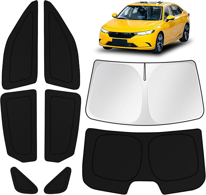 KUST Car Window Shades for Honda Civic 2022-2025 2026 Windshield Sun Shade Side Window Cover UV Block Privacy Protection Accessories for Camping Blackout Rear Back Full Set 8PCS by KUST