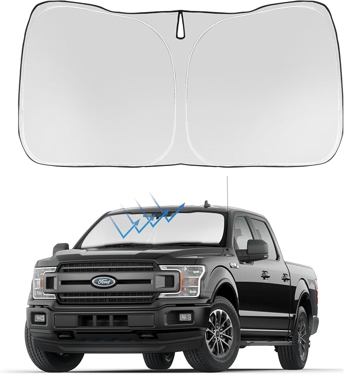 Proadsy Custom Fit 2015-2020 Ford F-150 Windshield Sun Shade, Blocks Heat | 240T Heat Shield, Drops Temp 54°F, Blocks 99% UV, Prevents Dashboard Cracking, Summer Parking & Beach Trips, Easy Twist-Fold by Proadsy