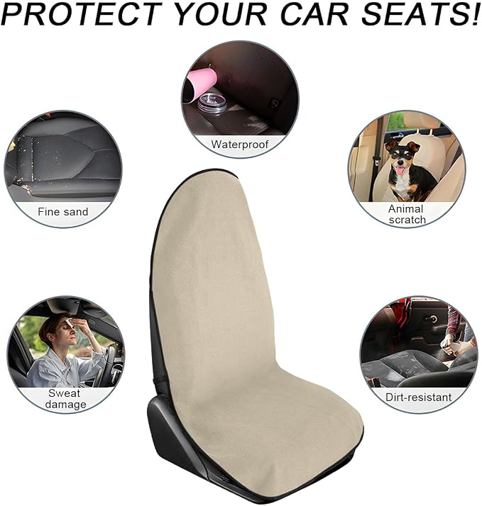 DXNQ Waterproof Car Towel Seat Cover, Sweating Non-Slip Premium Towel Carseat Cover Protector, Universal Soft Machine Washable Car Truck SUV Front Seat Cover for Gym Workout Beach Hiking (Beige) - Image 6