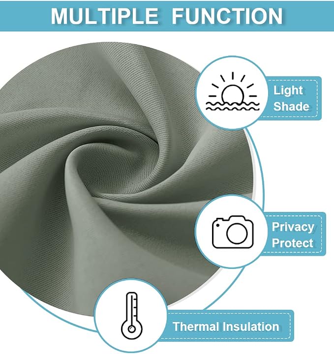 RYB HOME Short Grayish Green Blackout Curtains for Small Bedroom Window | Thermal Insulating, UV Blocking, Privacy Protection, Drapes/Tiers for Basement Garage Bathroom, W42 x L36, 2 Panels - Image 5