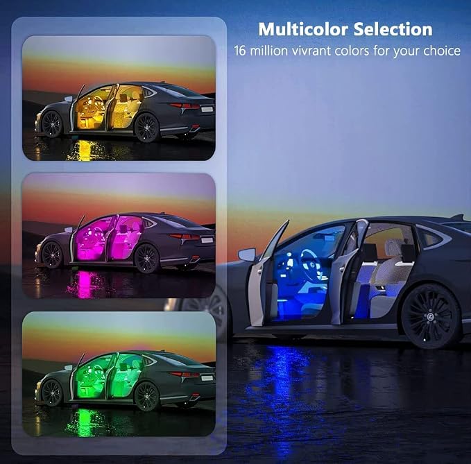 EJ's SUPER CAR 4PCS 48 LED Car Interior Lights, RGB Under Dash Lighting Kit | 12V Car Charger, Wireless Remote, Waterproof Multicolor LED Strips with Multi-Mode Change for Car Interior - Image 2