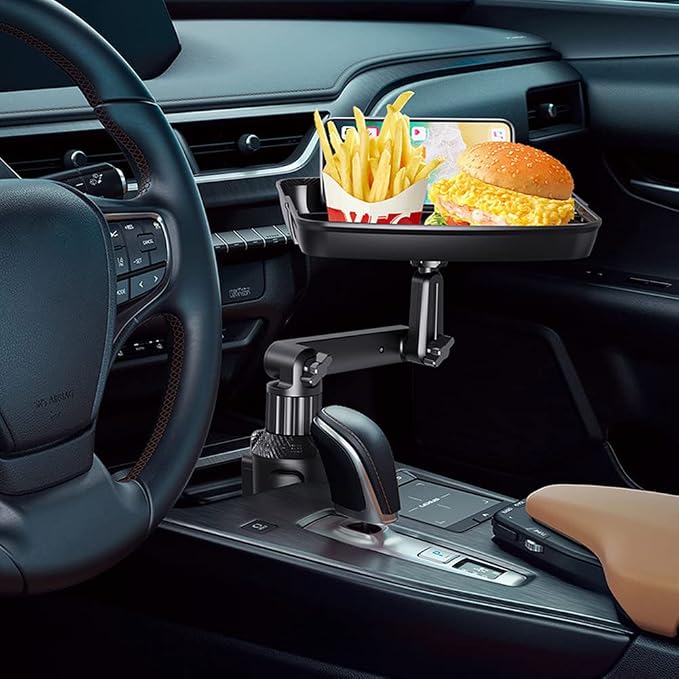 Cup Holder Tray Table, Expander Car Drink Food Tray for Eating, 360º Rotating Adjustable Stretchable Non-Slip Car Cup Holder Trays, Cars Interior Organizer Accessories(Black,Size:8inch) - Image 8