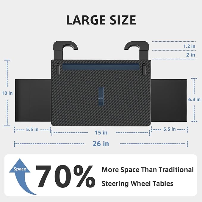 Steering Wheel Tray, Car Food Tray, Car Desk for Laptop, Carbon Fiber Look Multipurpose Car Table for Eating & Work, Adjustable Car Tray with Drawer and Anti-Slip Protective Adhesive - Image 8