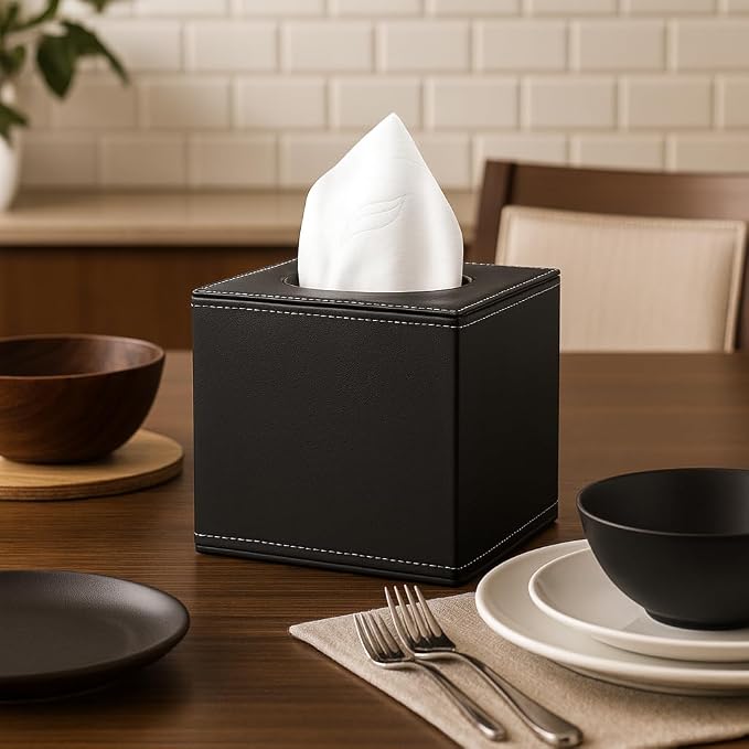 PU Leather Tissue Box Cover with Magnetic Bottom – Square Cube Dispenser for Home, Office, Car, Hotel – Modern Tissue Holder Square for Kleenex, Stylish 5.3″*5.3″*5.8″ - Image 3